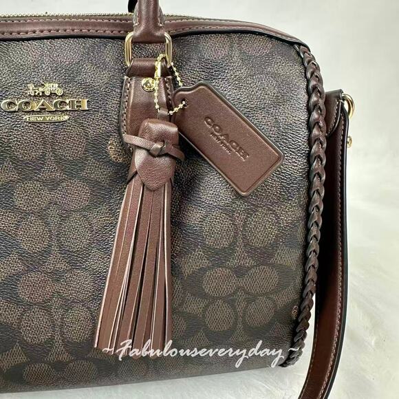 Coach Rowan Large Satchel Bag In Signature With Fringe Walnut/Maple CCE36 NWT - Picture 7 of 10